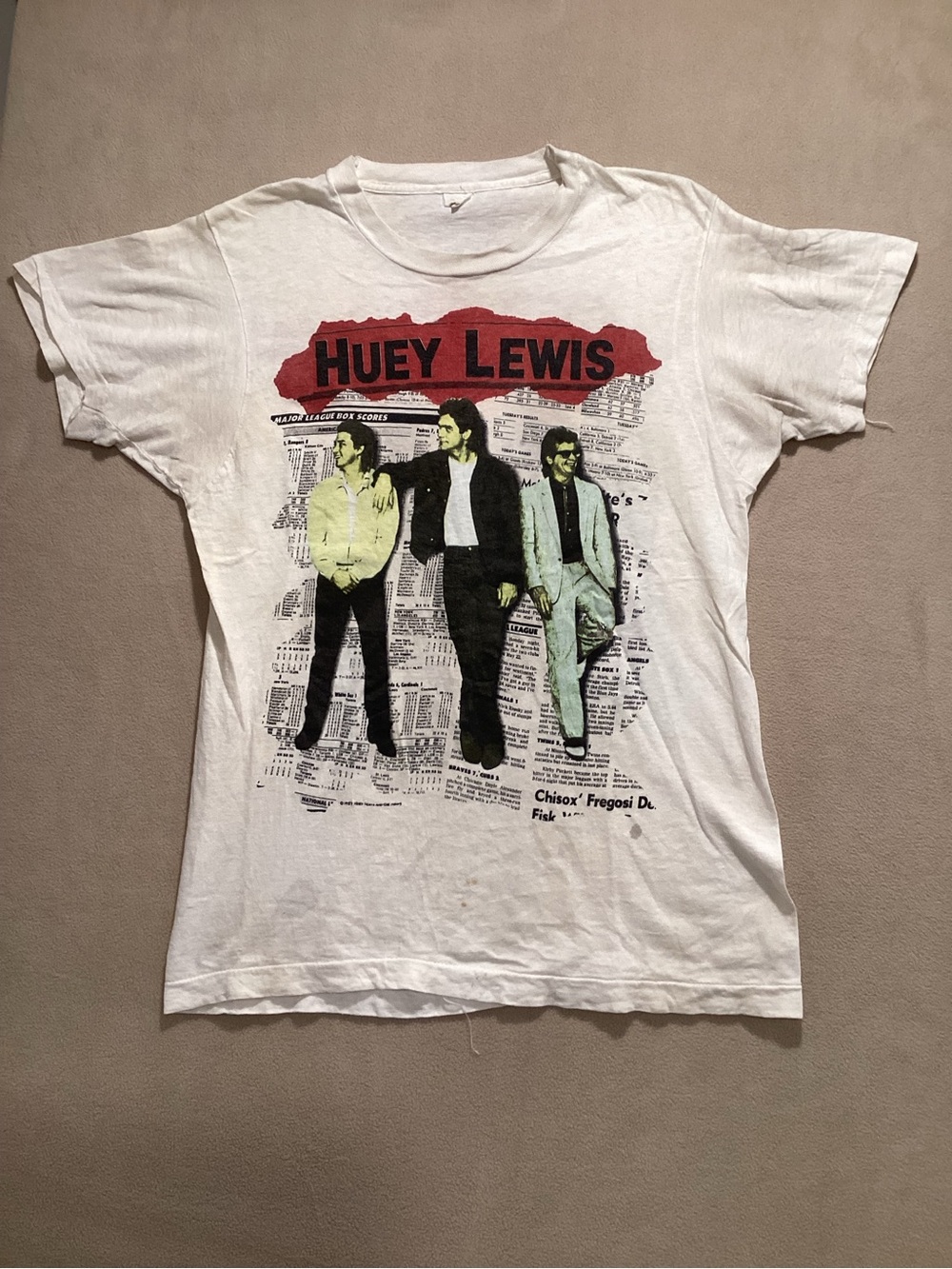 Source Unknown Huey Lewis Band Tee - White with Red & Black Print